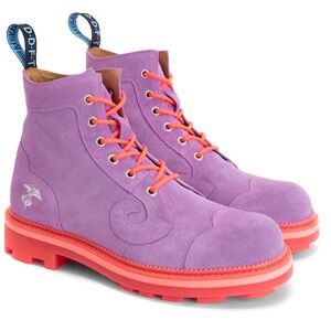 New John Fluevog 7th Heaven Derby Swirl Orchid Purple Boots Size 7